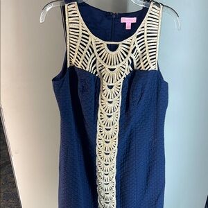 Lilly Pulitzer Navy Midi Dress with Cream Crochet Detail